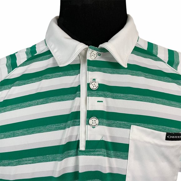 Oakley Men's Hydrolix Green White Striped Polo Shirt XL - Picture 2 of 7